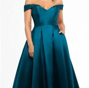 Xscape Satin Off The shoulder High-low Gown